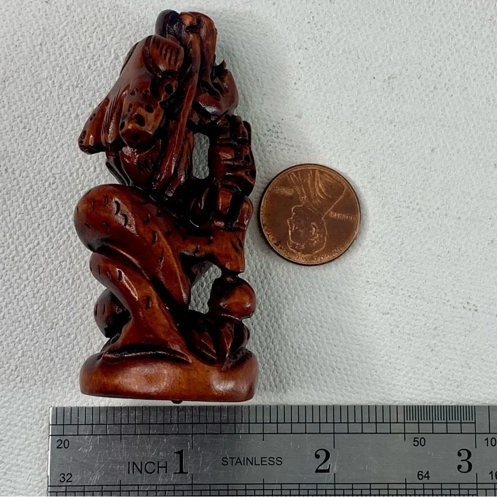 Vintage Boxwood Netsuke Dragon Figurine Wooden Animal Carving Wood Carved Figure